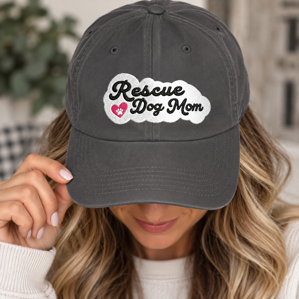 Rescue Dog Mom Embroidered Dad Hat | Dog Mom Baseball Cap | Rescue Pet Mom Gift