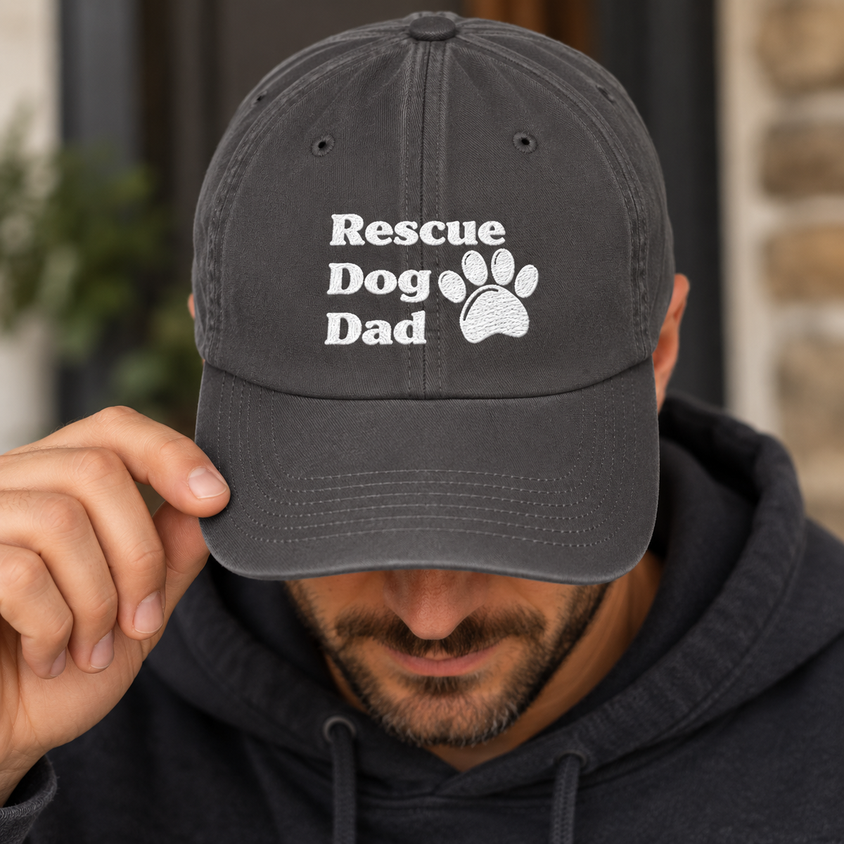 Rescue Dog Dad Hat | Embroidered Paw Print Baseball Cap
