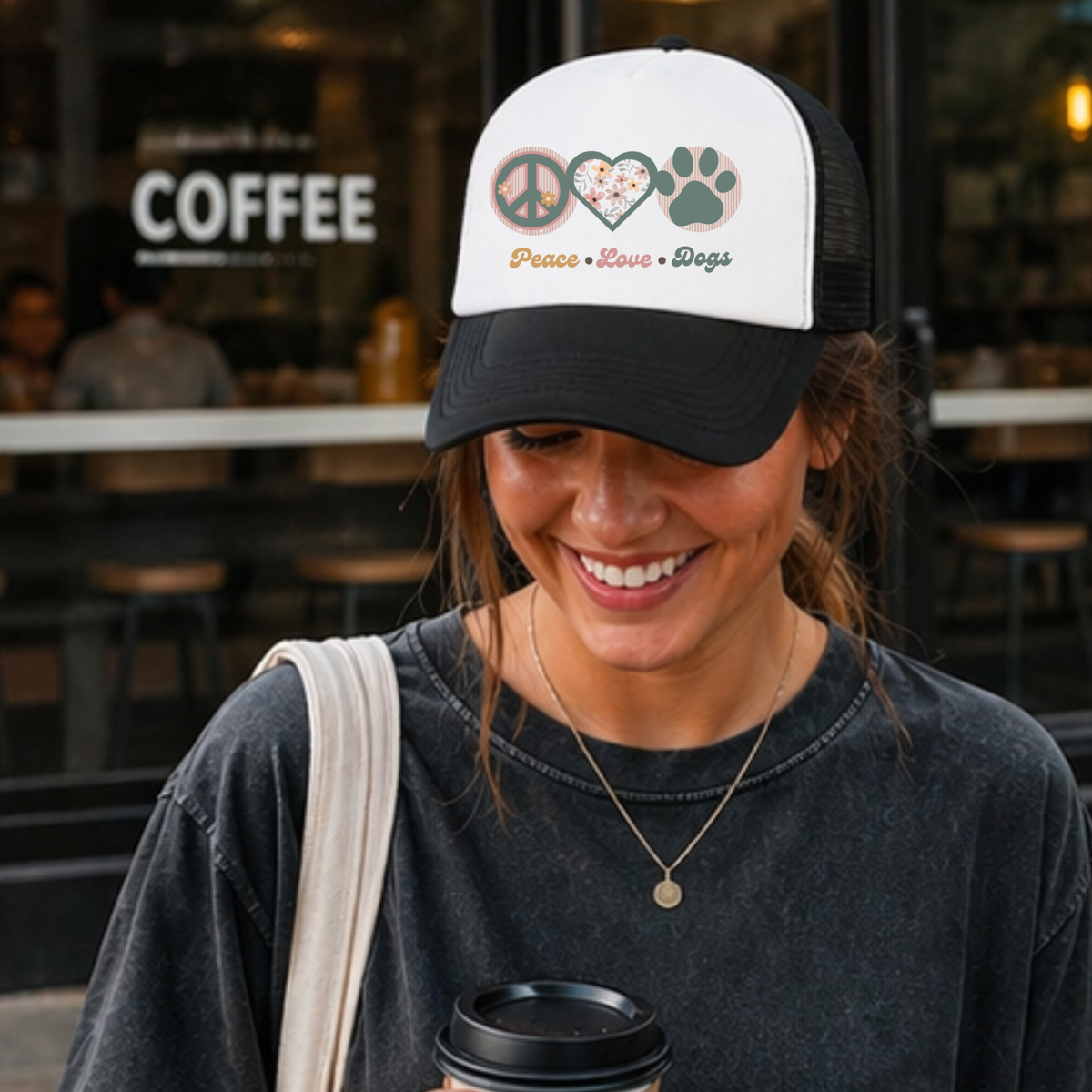 Peace Love Dogs Trucker Hat | Retro Dog Mom Hat | Boho Pet Lover Cap | Dog Lover Gift | Piper & Friends