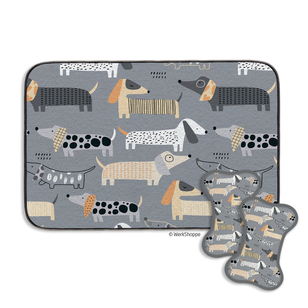 Dachshunds Bowl Mat & Scrubbie Set